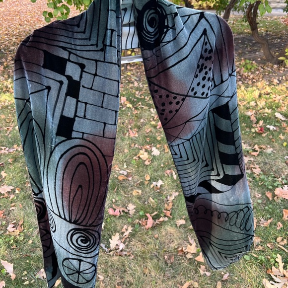 🎭Hand Painted Reversible Art Silk/Rayon-Velvet Oblong Scarf—Lisa Kiss New York - Picture 4 of 17
